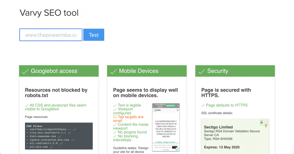 Varvy SEO Tool